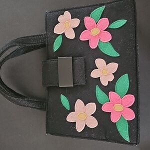 Vintage XOXO Black Forget-Me-Not Floral Handbag